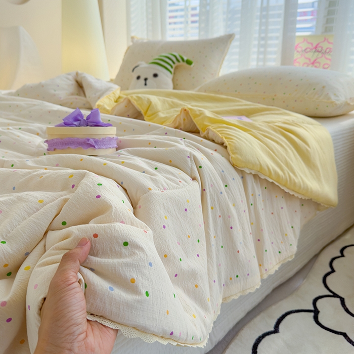 91家纺网 家纺一手货源 找家纺 几禾 2026新款云感双层纱抗菌花边夏被-晴风系列 晴风-小雪梨汁