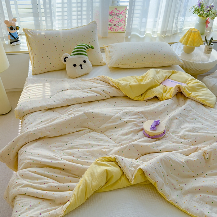 91家纺网 家纺一手货源 找家纺 几禾 2026新款云感双层纱抗菌花边夏被-晴风系列 晴风-小雪梨汁