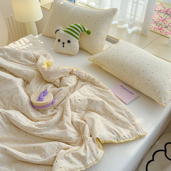 91家纺网 家纺一手货源 找家纺 几禾 2026新款云感双层纱抗菌花边夏被-晴风系列 晴风-小雪梨汁