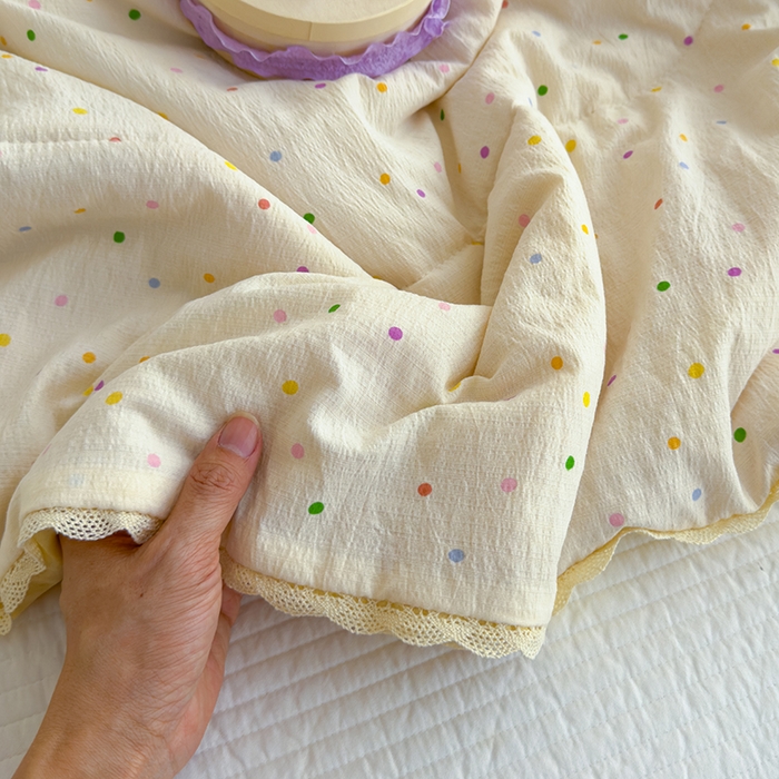 91家纺网 家纺一手货源 找家纺 几禾 2026新款云感双层纱抗菌花边夏被-晴风系列 晴风-小雪梨汁