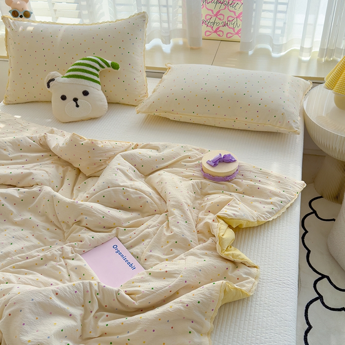 91家纺网 家纺一手货源 找家纺 几禾 2026新款云感双层纱抗菌花边夏被-晴风系列 晴风-小雪梨汁