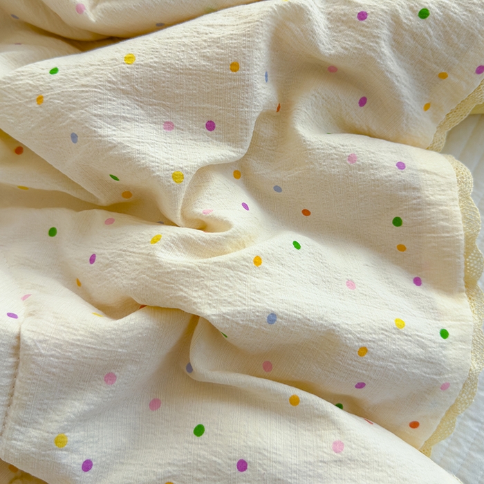 91家纺网 家纺一手货源 找家纺 几禾 2026新款云感双层纱抗菌花边夏被-晴风系列 晴风-小雪梨汁