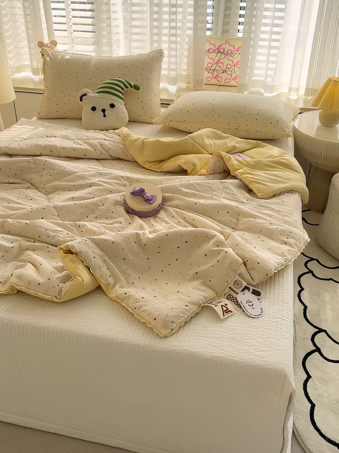 91家纺网 家纺一手货源 找家纺 几禾 2026新款云感双层纱抗菌花边夏被-晴风系列 晴风-小雪梨汁