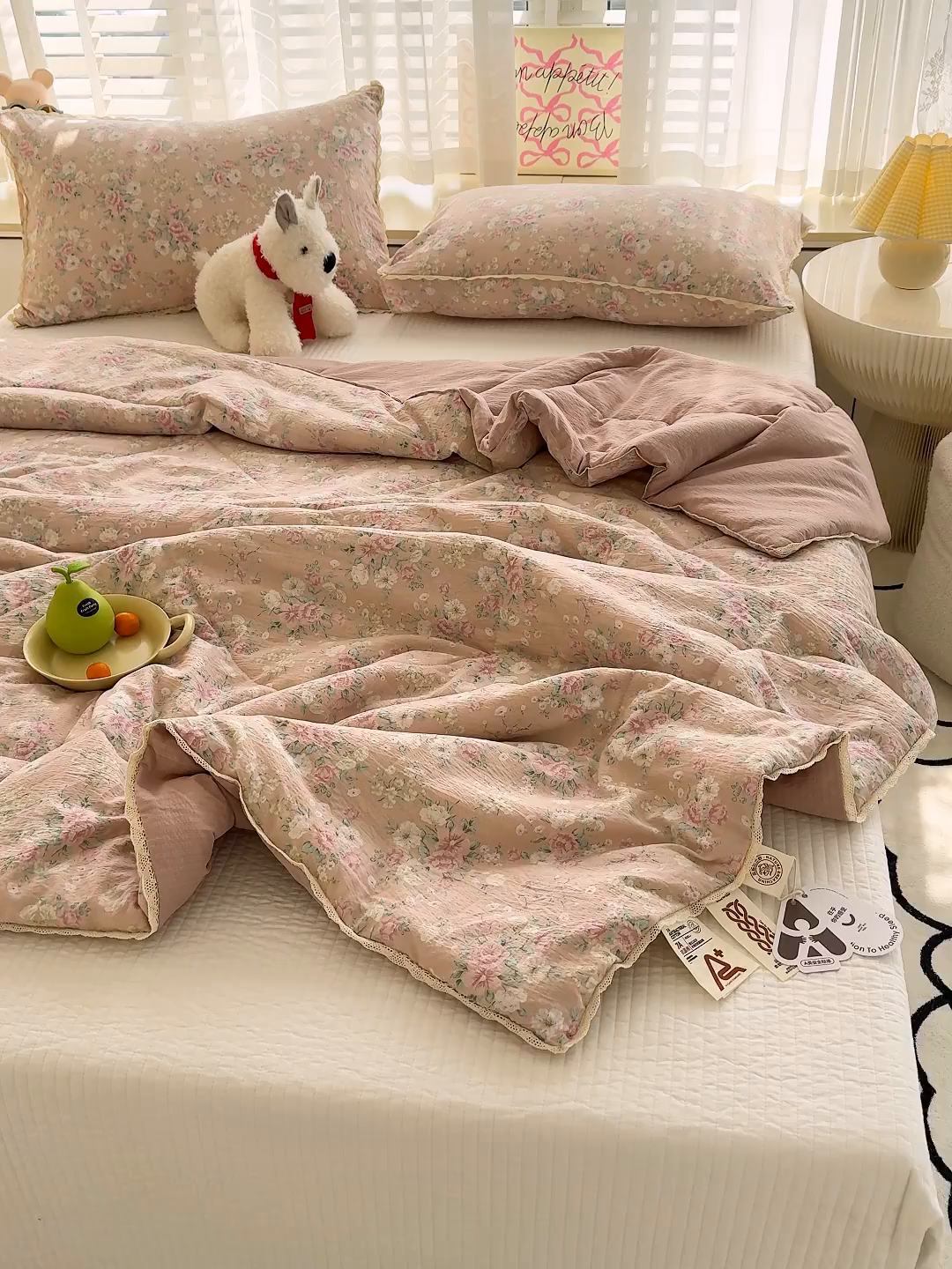 91家纺网 家纺一手货源 找家纺 几禾 2026新款云感双层纱抗菌花边夏被-晴风系列 晴风-夜樱月色