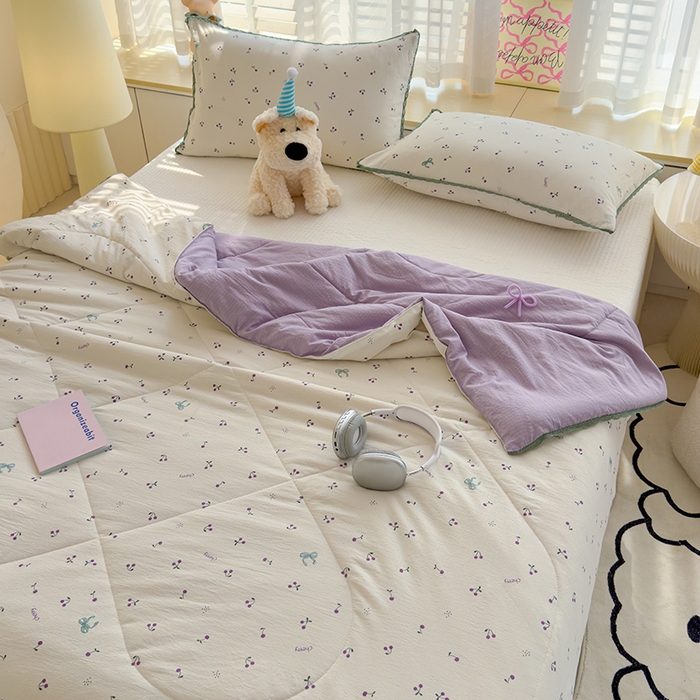 91家纺网 家纺一手货源 找家纺 几禾 2026新款云感双层纱抗菌花边夏被-晴风系列 晴风-芋泥葡萄