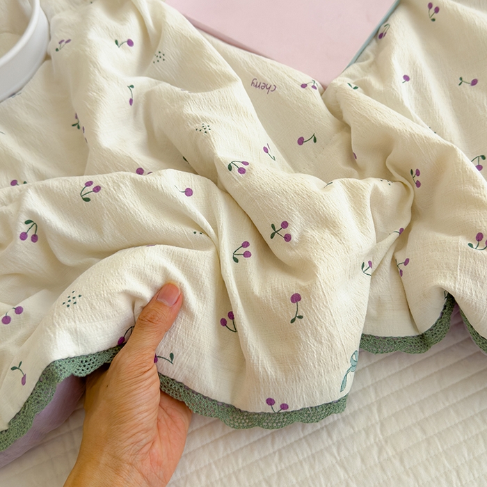 91家纺网 家纺一手货源 找家纺 几禾 2026新款云感双层纱抗菌花边夏被-晴风系列 晴风-芋泥葡萄