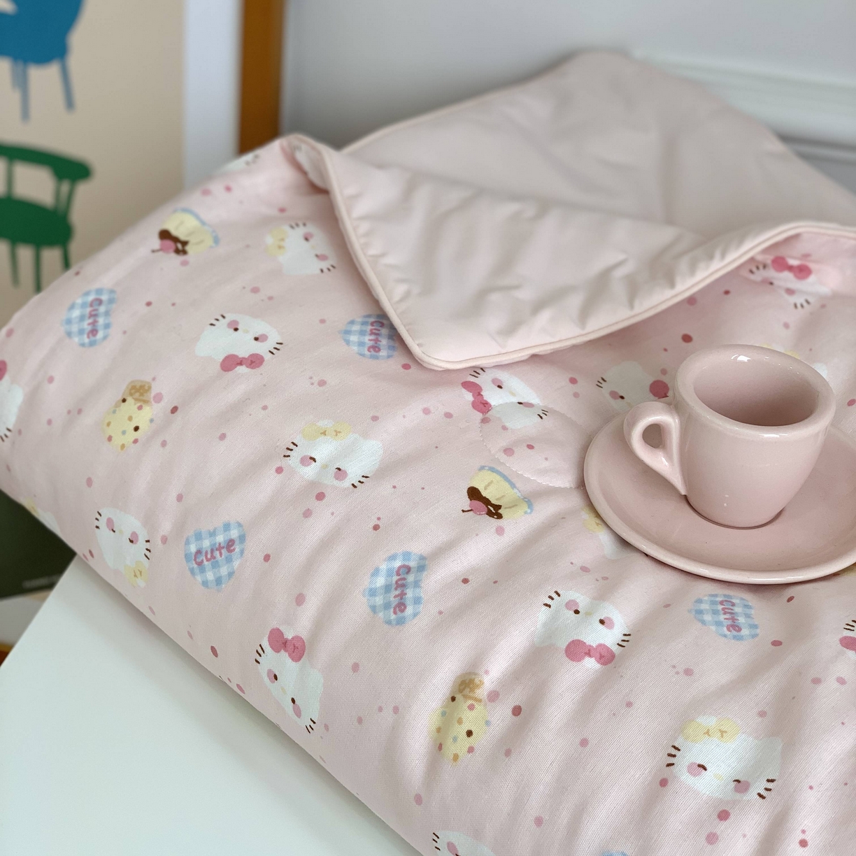 91家纺网 家纺一手货源 找家纺 源启生活 2026新品冰纱被 被子被芯 粉粉猫