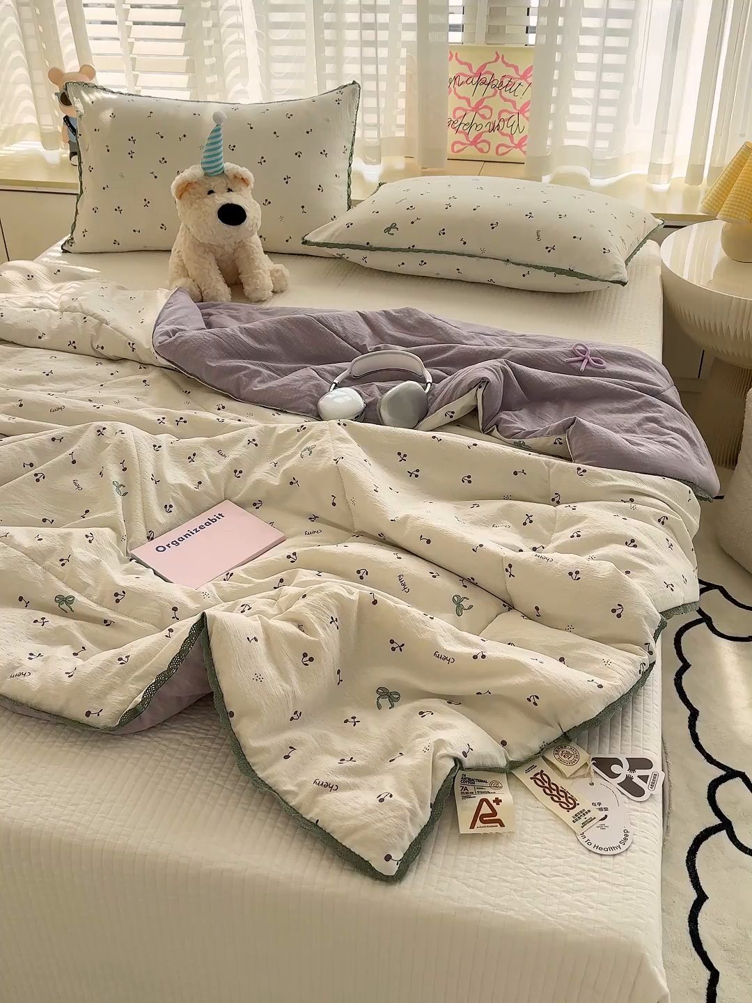 91家纺网 家纺一手货源 找家纺 几禾 2026新款云感双层纱抗菌花边夏被-晴风系列 晴风-芋泥葡萄