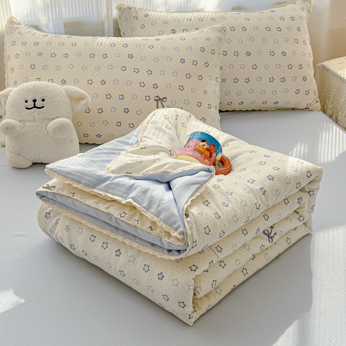 91家纺网 家纺一手货源 找家纺 几禾 2026新款云感双层纱抗菌花边夏被-晴风系列 晴风-摘星