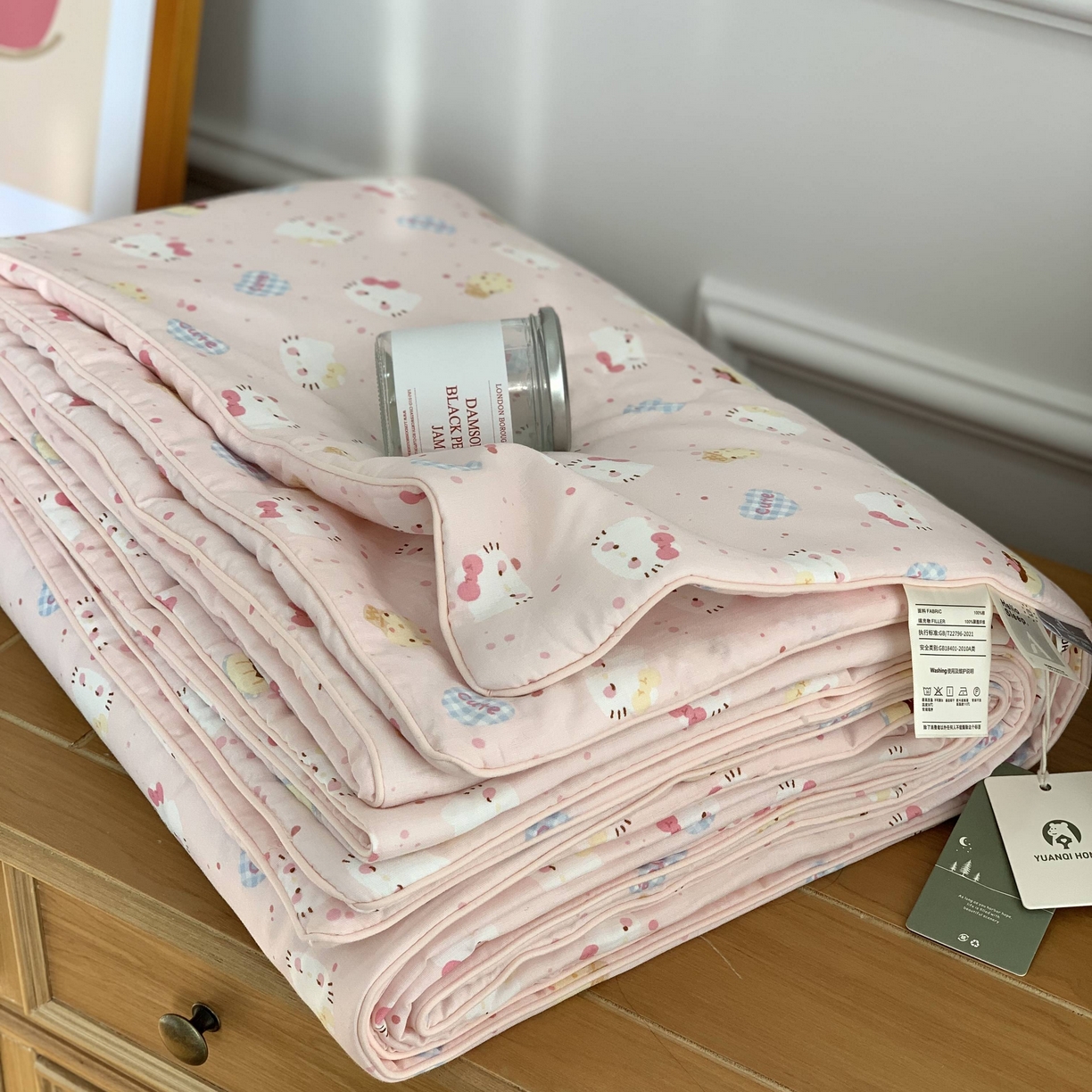 91家纺网 家纺一手货源 找家纺 源启生活 2026新款嵌绳夏被空调被 粉粉猫