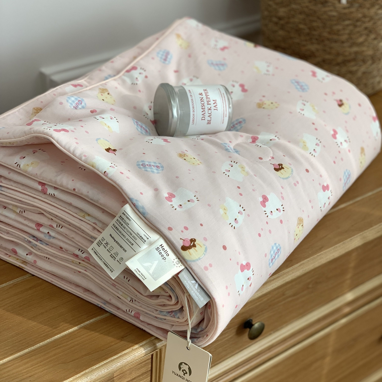 91家纺网 家纺一手货源 找家纺 源启生活 2026新款嵌绳夏被空调被 粉粉猫