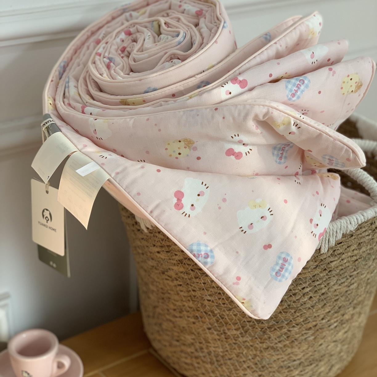 91家纺网 家纺一手货源 找家纺 源启生活 2026新款嵌绳夏被空调被 粉粉猫