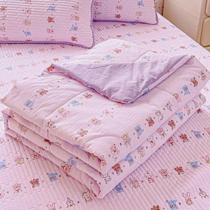 91家纺网 家纺一手货源 找家纺 （总）几禾 2026新款云感双层纱7A抗菌夏被四件套系列-栀夏系列