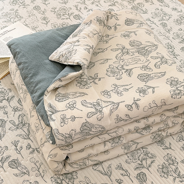 91家纺网 家纺一手货源 找家纺 （总）几禾 2026新款云感双层纱7A抗菌夏被四件套系列-栀夏系列