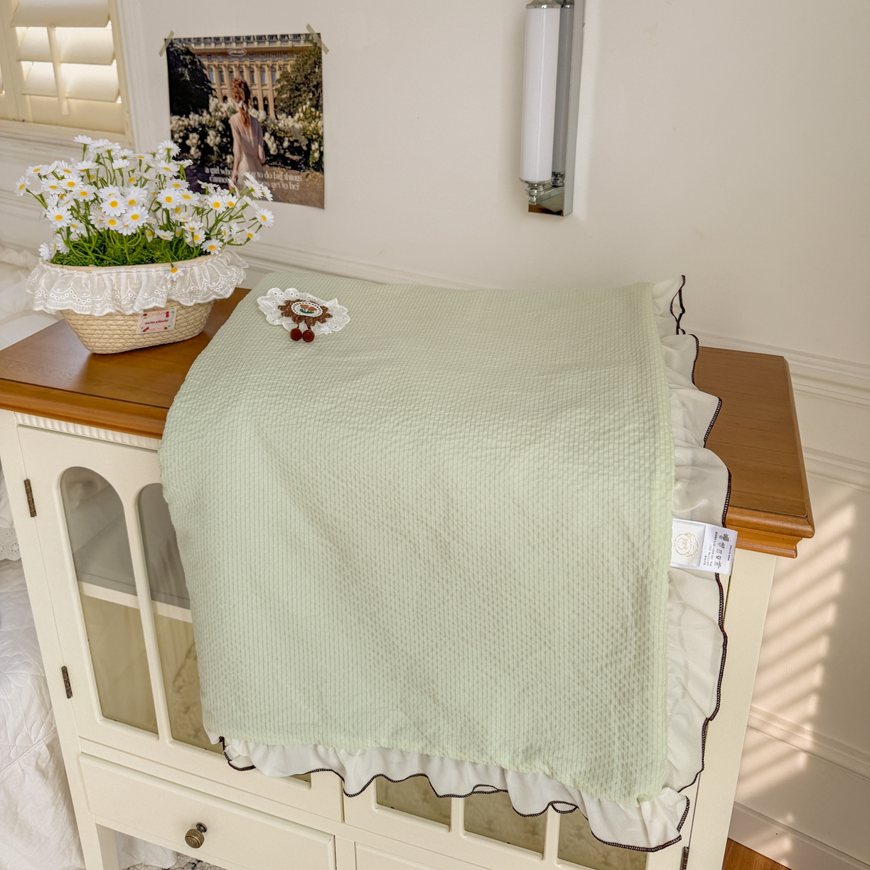 91家纺网 家纺一手货源 找家纺 潮邦创意家居 2026新款韩版花边奶芙豆豆夏被夏凉被空调被盖毯-纱雾时光系列 青提奶绿