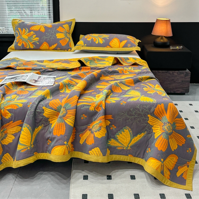 91家纺网 家纺一手货源 找家纺 七七家纺 2026新款新疆长绒棉盖毯 花间蝶语