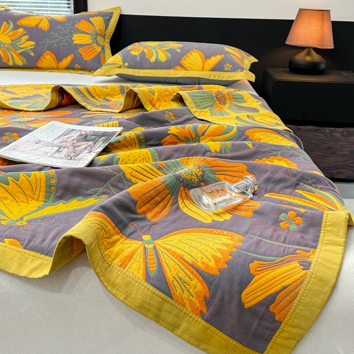 91家纺网 家纺一手货源 找家纺 七七家纺 2026新款新疆长绒棉盖毯 花间蝶语