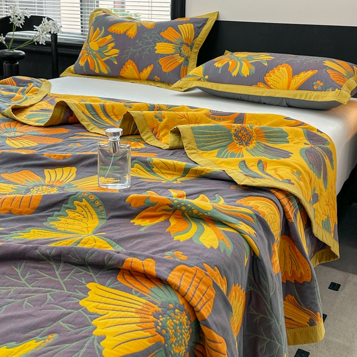 91家纺网 家纺一手货源 找家纺 七七家纺 2026新款新疆长绒棉盖毯 花间蝶语