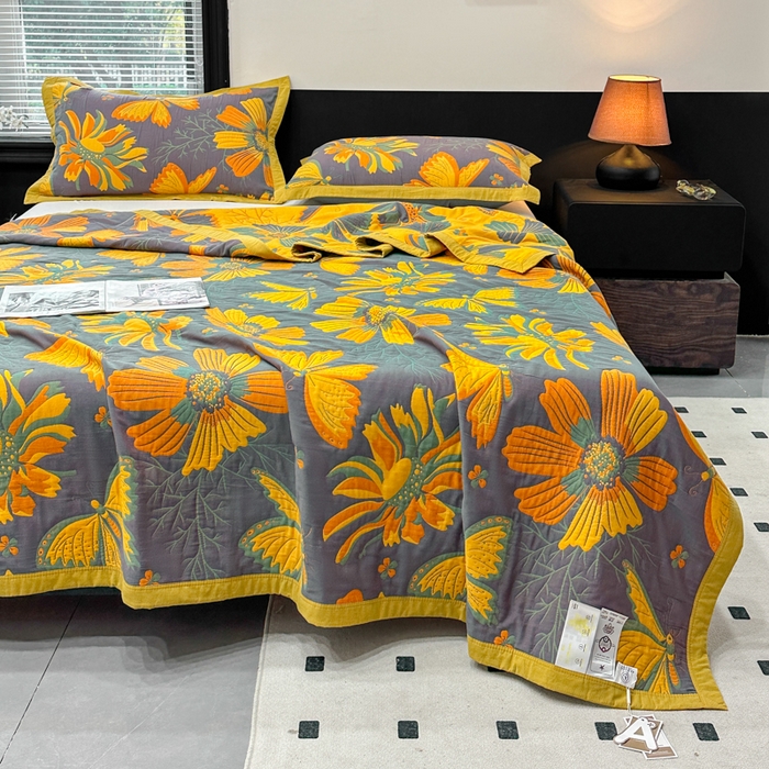 91家纺网 家纺一手货源 找家纺 七七家纺 2026新款新疆长绒棉盖毯 花间蝶语