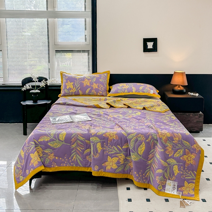 91家纺网 家纺一手货源 找家纺 七七家纺 2026新款新疆长绒棉盖毯 紫韵花妍