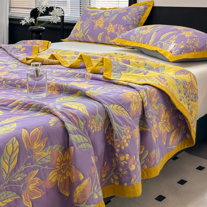 91家纺网 家纺一手货源 找家纺 七七家纺 2026新款新疆长绒棉盖毯 紫韵花妍