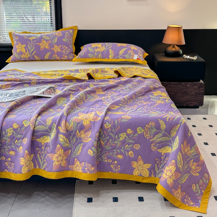 91家纺网 家纺一手货源 找家纺 七七家纺 2026新款新疆长绒棉盖毯 紫韵花妍