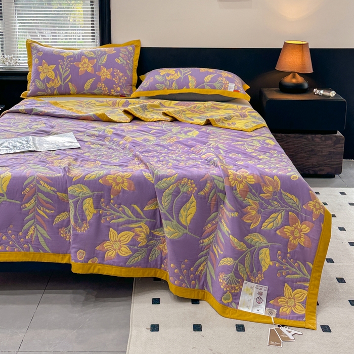 91家纺网 家纺一手货源 找家纺 七七家纺 2026新款新疆长绒棉盖毯 紫韵花妍