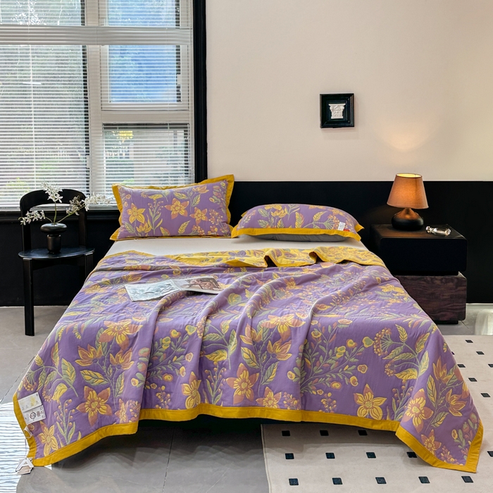 91家纺网 家纺一手货源 找家纺 七七家纺 2026新款新疆长绒棉盖毯 紫韵花妍