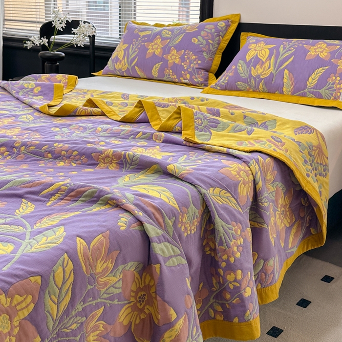 91家纺网 家纺一手货源 找家纺 七七家纺 2026新款新疆长绒棉盖毯 紫韵花妍