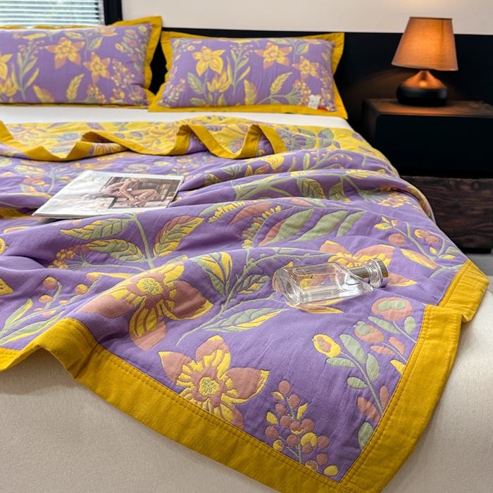 91家纺网 家纺一手货源 找家纺 七七家纺 2026新款新疆长绒棉盖毯 紫韵花妍