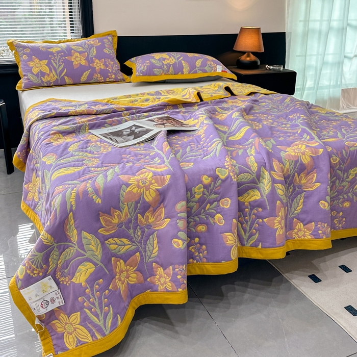 91家纺网 家纺一手货源 找家纺 七七家纺 2026新款新疆长绒棉盖毯 紫韵花妍