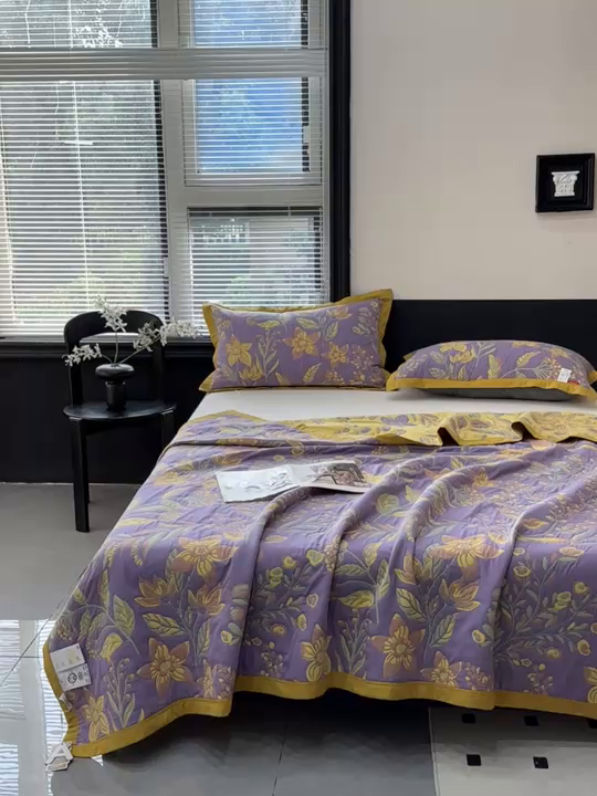 91家纺网 家纺一手货源 找家纺 七七家纺 2026新款新疆长绒棉盖毯 紫韵花妍