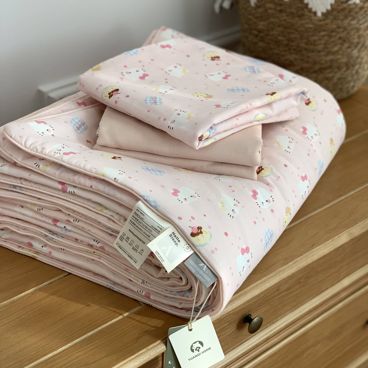 91家纺网 家纺一手货源 找家纺 源启生活 2026新款夏被四件套 粉粉猫