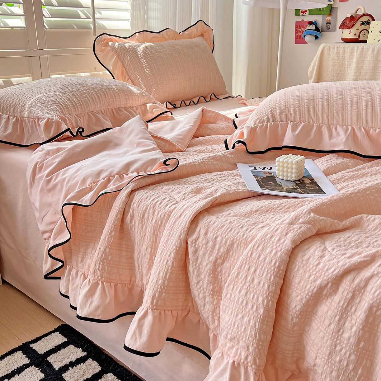 91家纺网 家纺一手货源 找家纺 （总）一比一家纺 2026新款纯色花边款夏被四件套