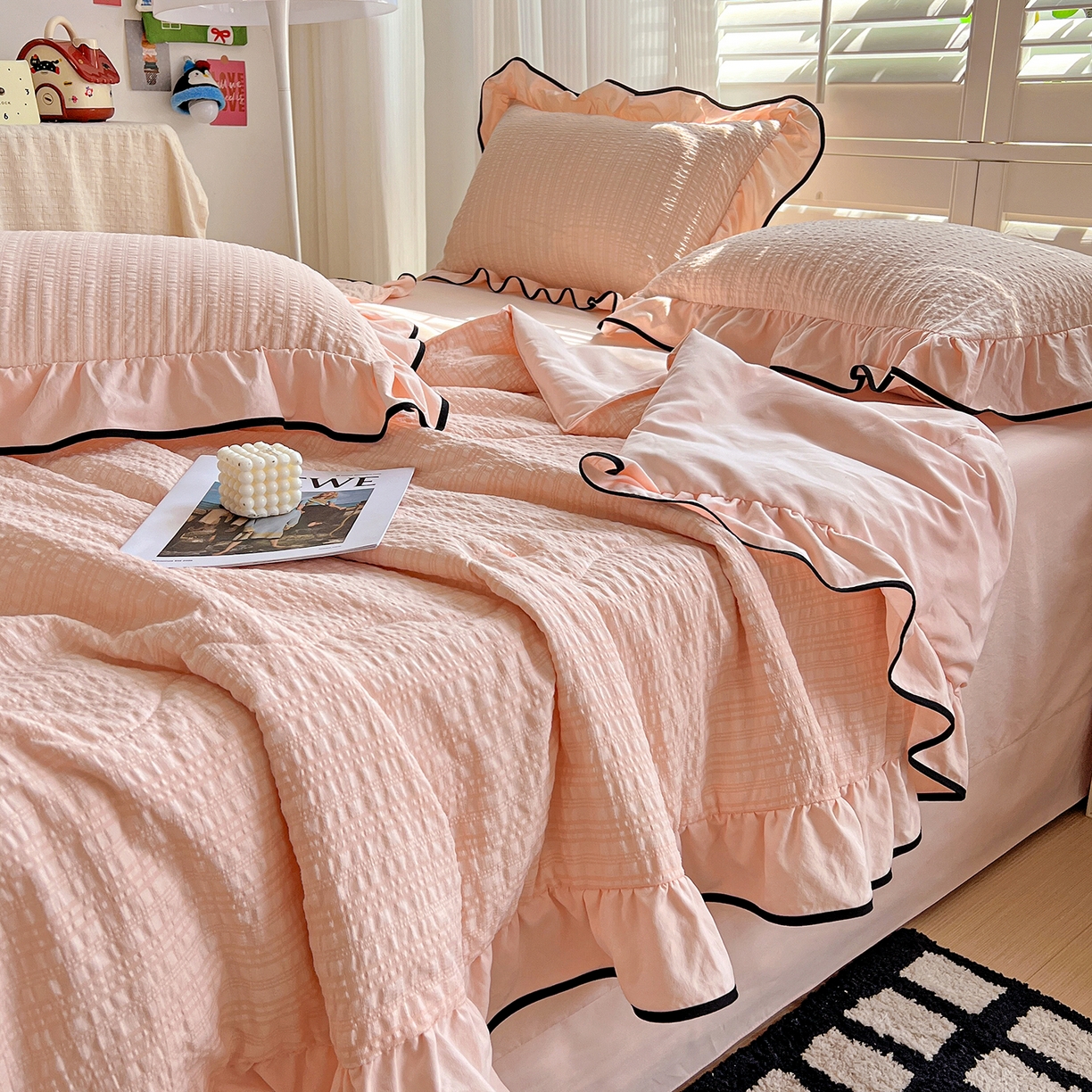 91家纺网 家纺一手货源 找家纺 （总）一比一家纺 2026新款纯色花边款夏被四件套