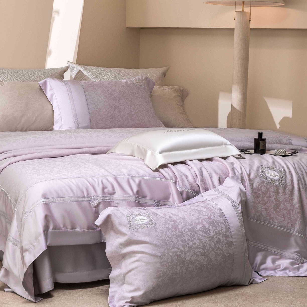 91家纺网 家纺一手货源 找家纺 馨蕊家居 2026春夏新款天丝棉提花刺绣四件套-丽笙 棉丽笙-婉若紫