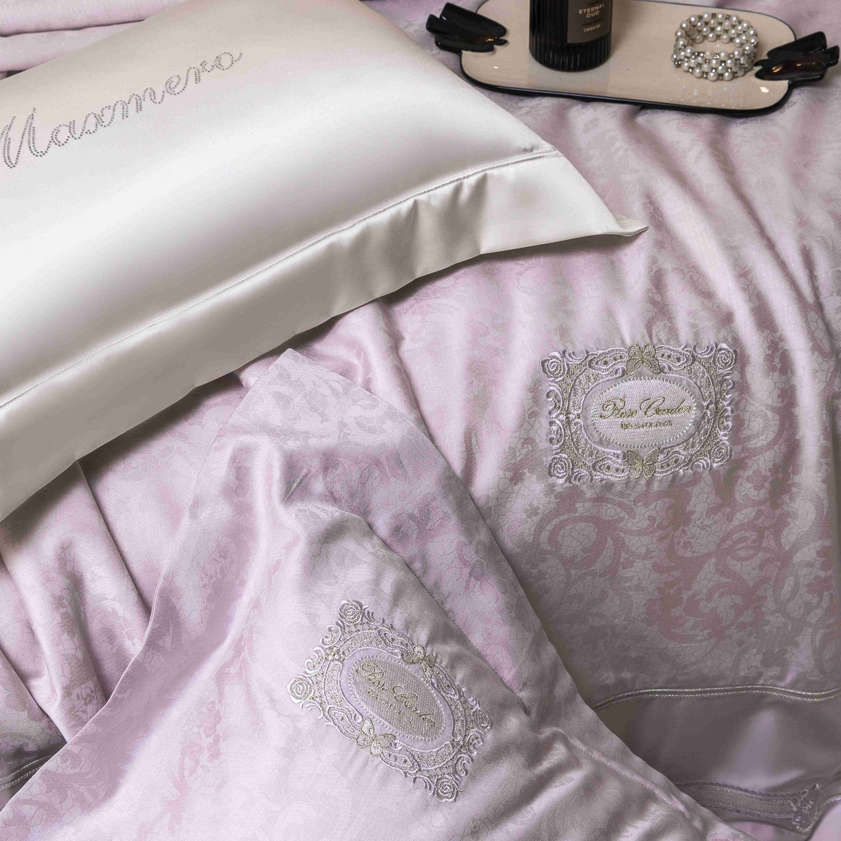 91家纺网 家纺一手货源 找家纺 馨蕊家居 2026春夏新款天丝棉提花刺绣四件套-丽笙 棉丽笙-婉若紫