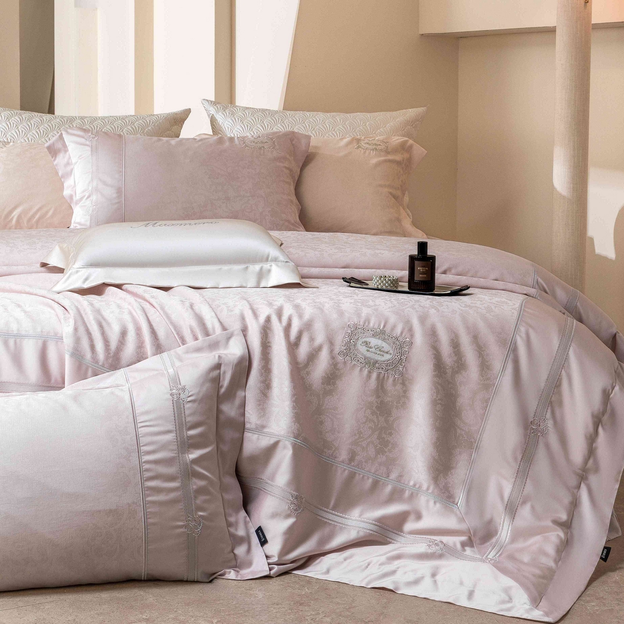 馨蕊家居 2026春夏新款天丝棉提花刺绣四件套-丽笙 棉丽笙-初夏粉