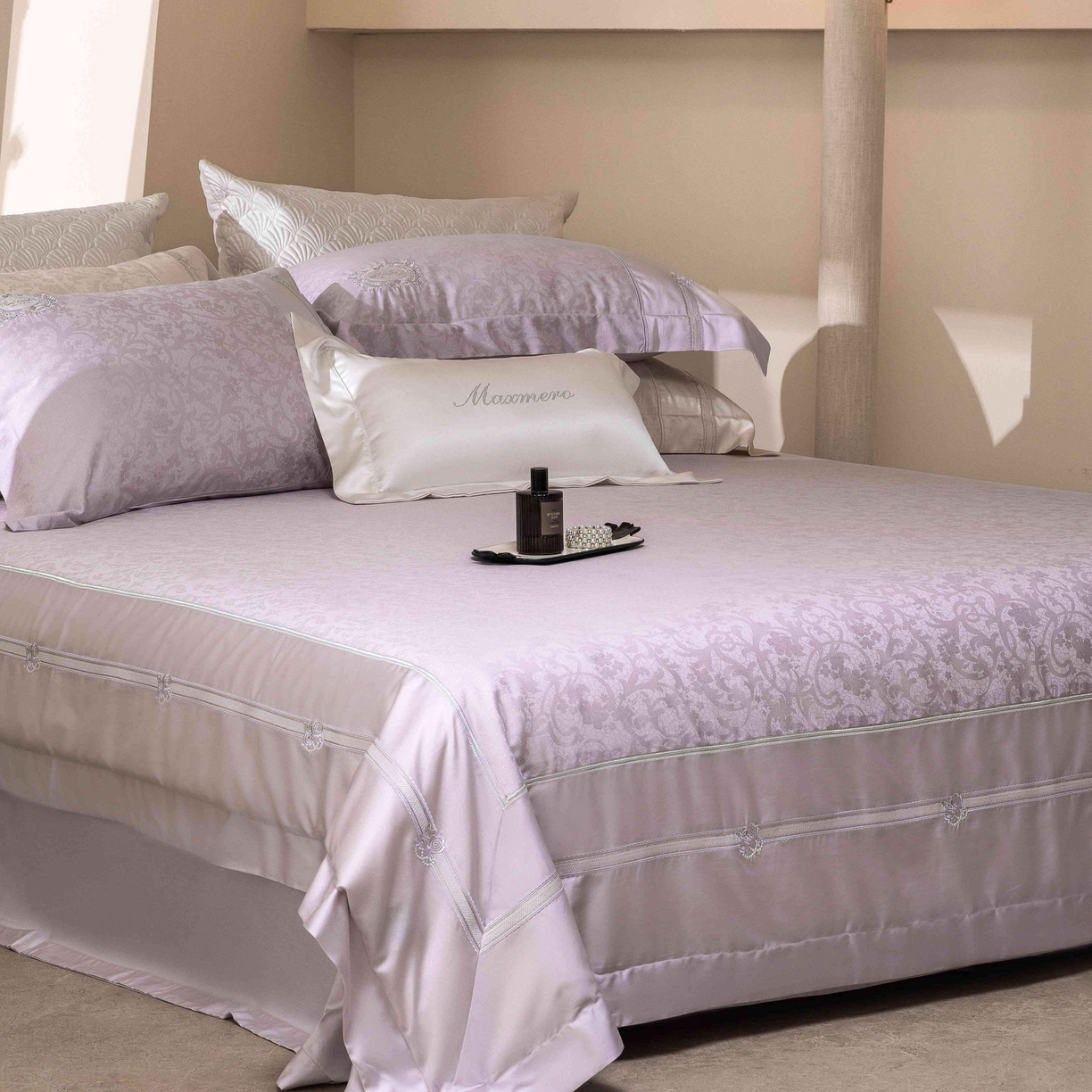 91家纺网 家纺一手货源 找家纺 馨蕊家居 2026春夏新款天丝棉提花刺绣四件套-丽笙 棉丽笙-婉若紫