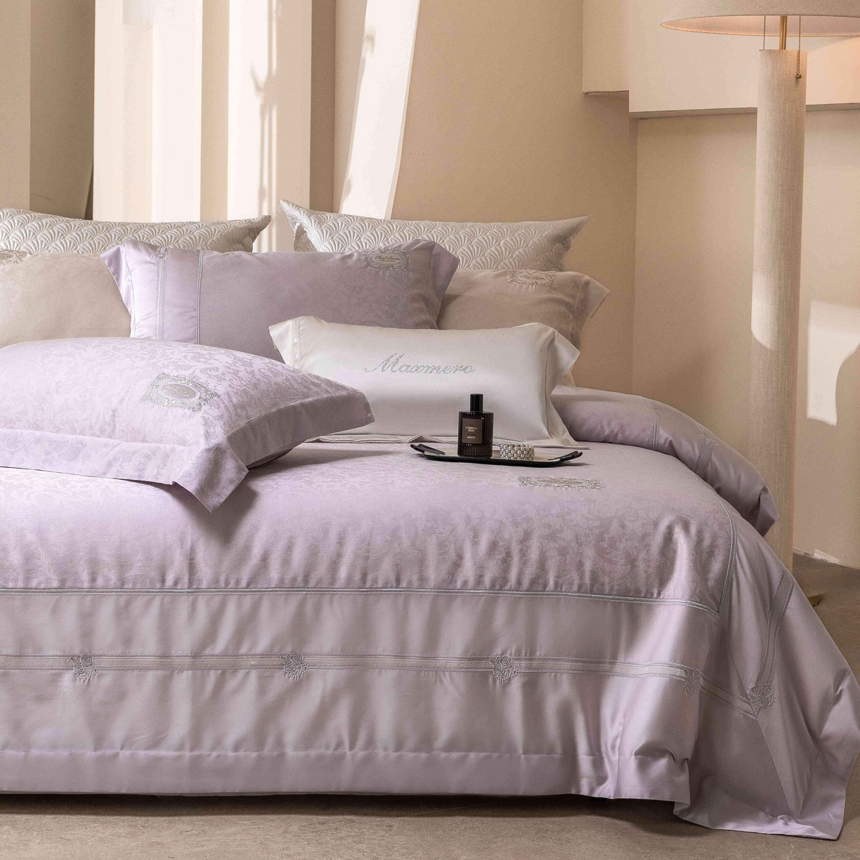 91家纺网 家纺一手货源 找家纺 馨蕊家居 2026春夏新款天丝棉提花刺绣四件套-丽笙 棉丽笙-婉若紫