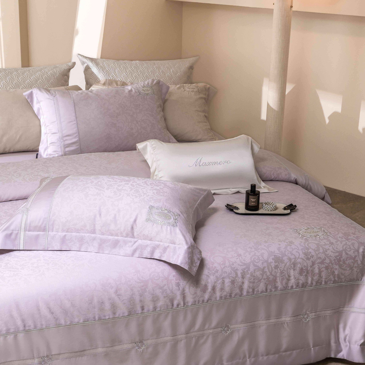 91家纺网 家纺一手货源 找家纺 馨蕊家居 2026春夏新款天丝棉提花刺绣四件套-丽笙 棉丽笙-婉若紫