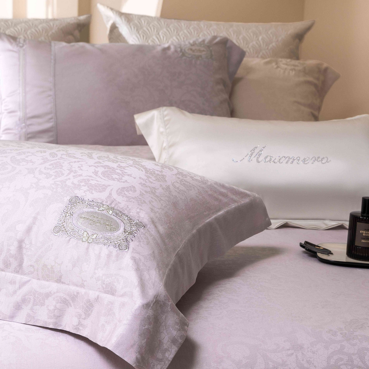 91家纺网 家纺一手货源 找家纺 馨蕊家居 2026春夏新款天丝棉提花刺绣四件套-丽笙 棉丽笙-婉若紫