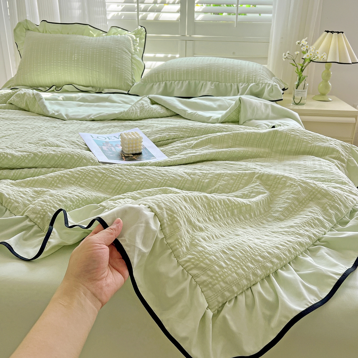 91家纺网 家纺一手货源 找家纺 （总）一比一家纺 2026新款纯色花边款夏被四件套