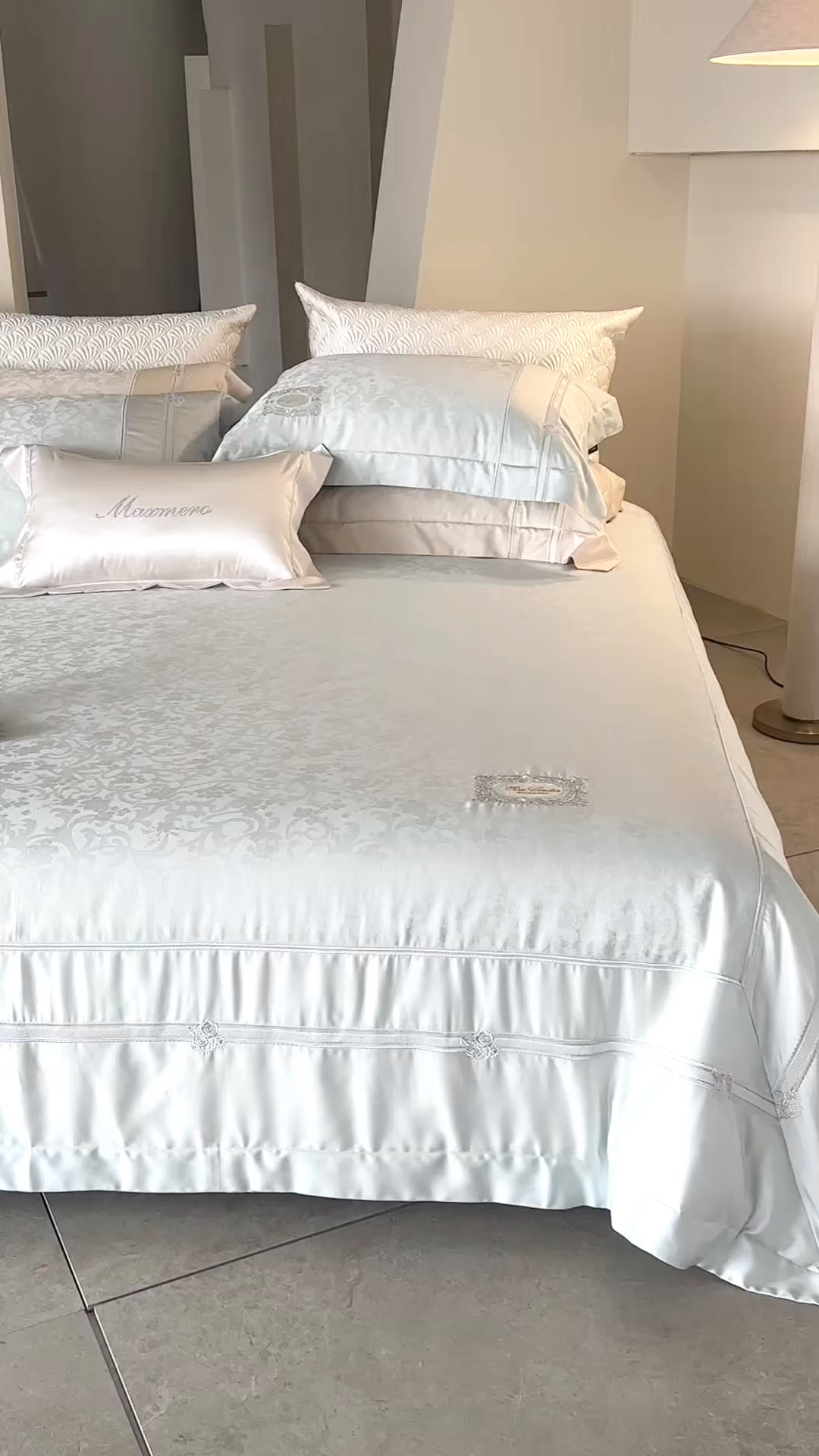 91家纺网 家纺一手货源 找家纺 馨蕊家居 2026春夏新款天丝棉提花刺绣四件套-丽笙 棉丽笙-北卡蓝