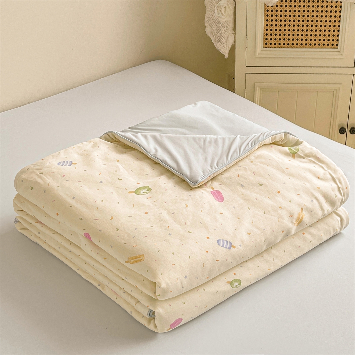 91家纺网 家纺一手货源 找家纺 （总）小禹仔家纺 2026新款A类印花双层纱凉感大豆夏被