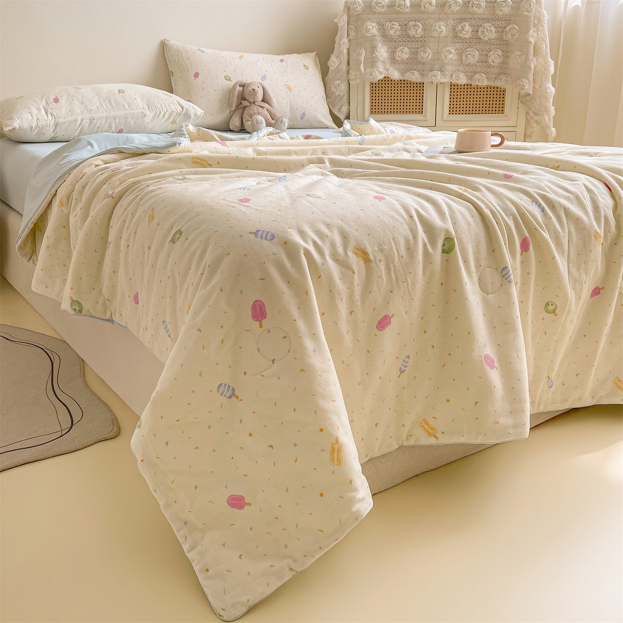 91家纺网 家纺一手货源 找家纺 （总）小禹仔家纺 2026新款A类印花双层纱凉感大豆夏被