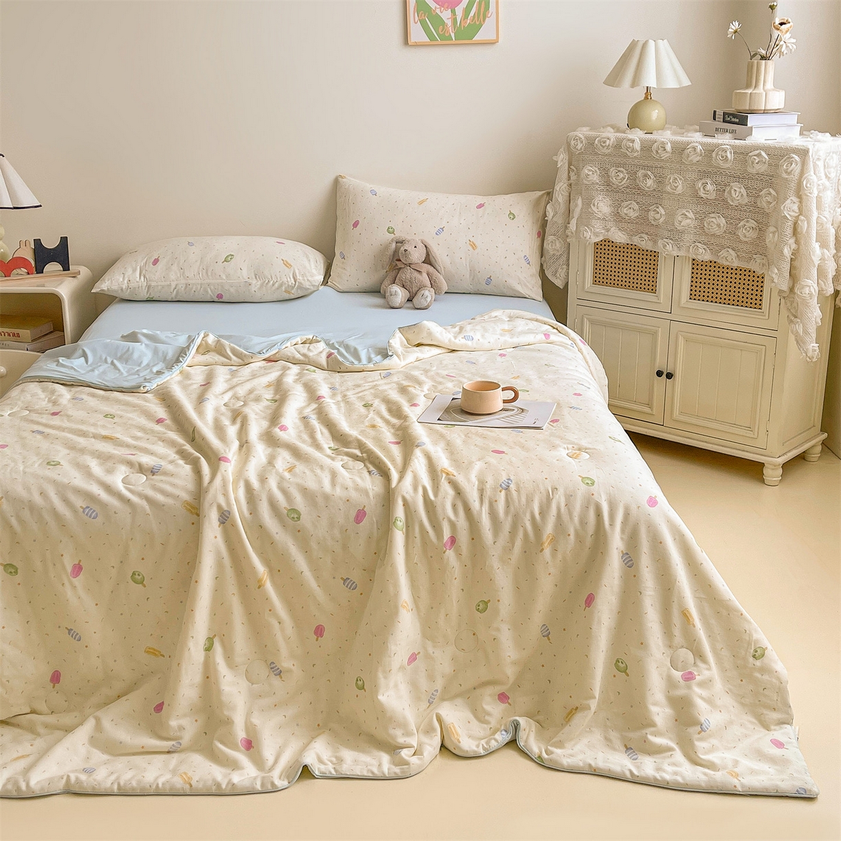 91家纺网 家纺一手货源 找家纺 （总）小禹仔家纺 2026新款A类印花双层纱凉感大豆夏被