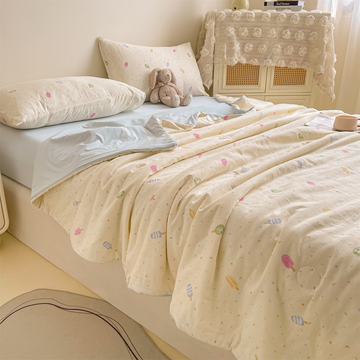 91家纺网 家纺一手货源 找家纺 （总）小禹仔家纺 2026新款A类印花双层纱凉感大豆夏被