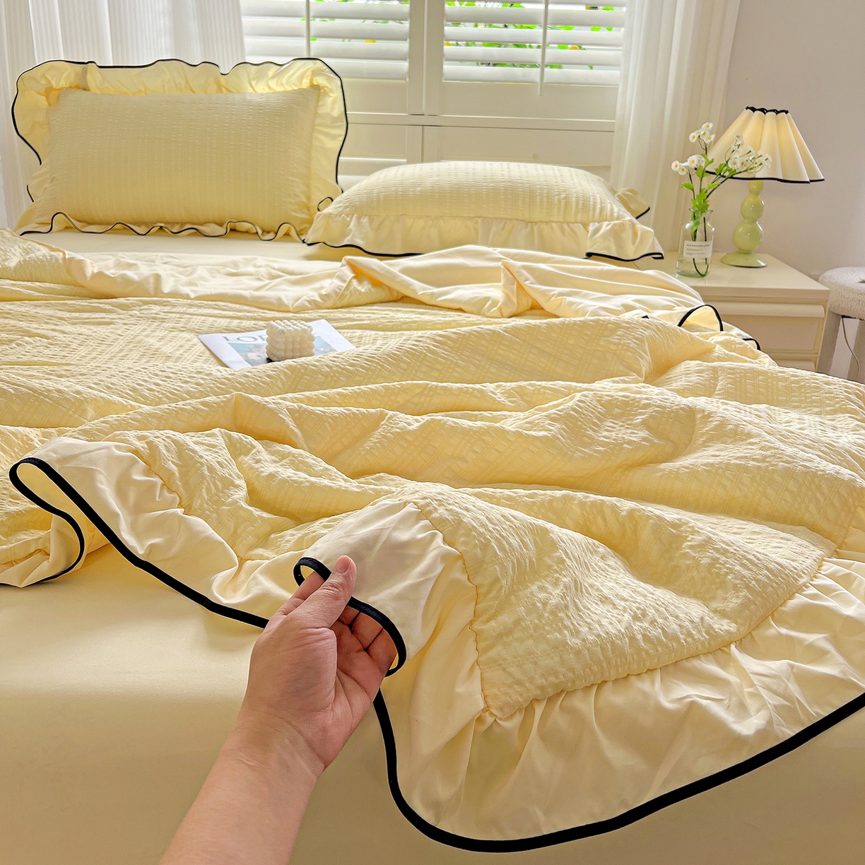 一比一家纺 2026新款纯色花边款夏被四件套 起司