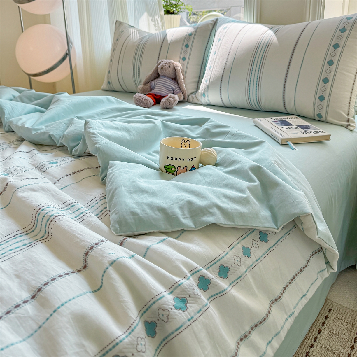 91家纺网 家纺一手货源 找家纺 灰鲸 2026新款全棉色织提花夏被夏凉被空调被 四叶星语-蓝